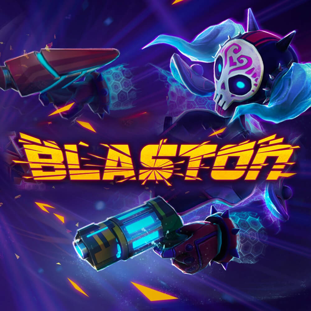 Two players battling in the Blaston virtual reality arena