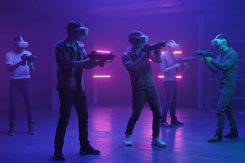 Group enjoying a multiplayer VR experience at Zack’s VR Arena in Seneca, SC