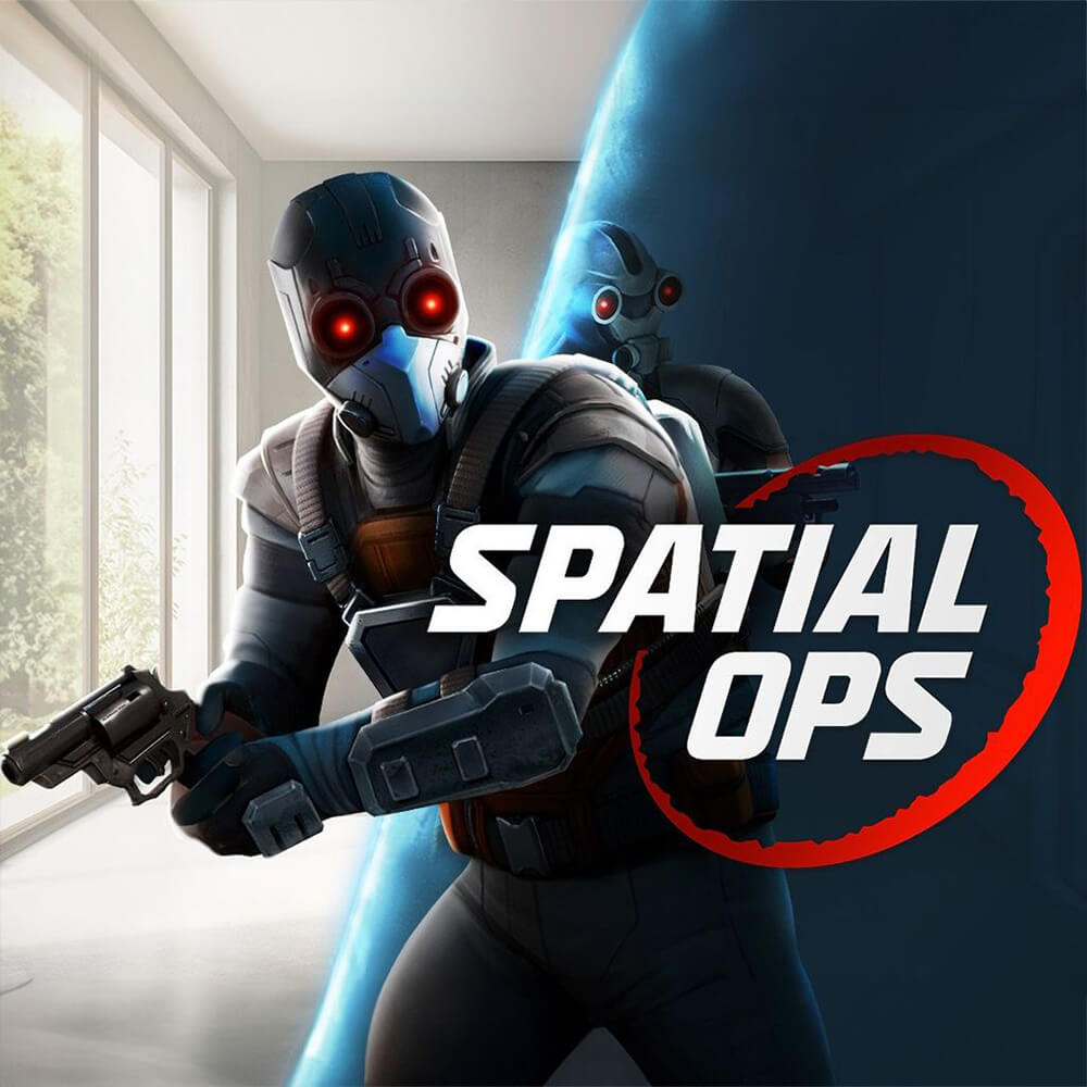 Players engaging in tactical combat in Spatial Ops mixed reality shooter.